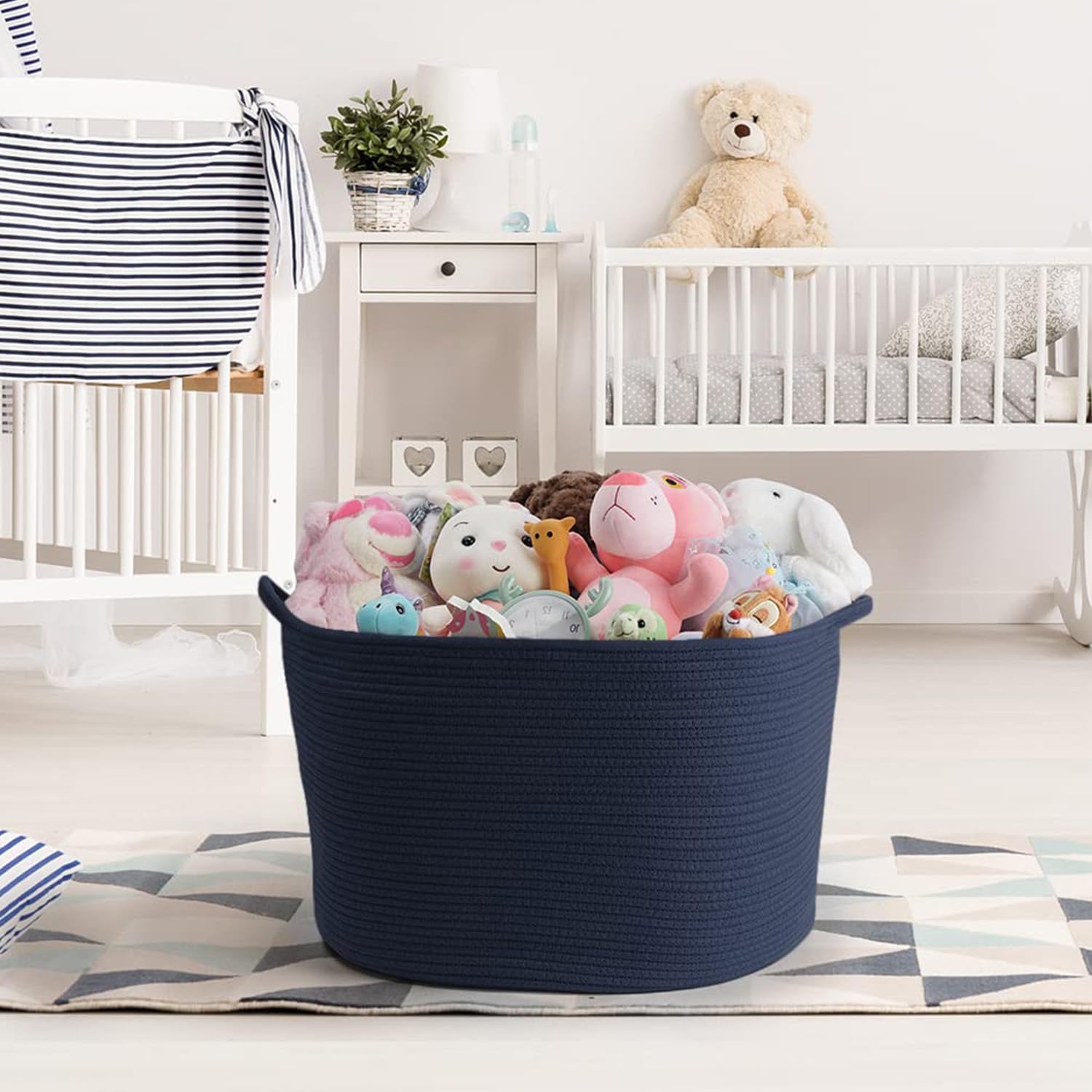 Maliton basket with kids room toys shows versatile storage solution.