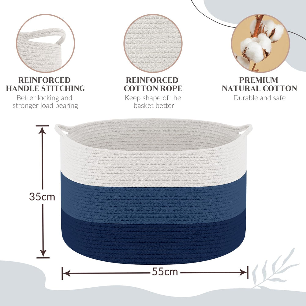 Maliton XXXL cotton rope basket folded shape demonstrates space-saving design.