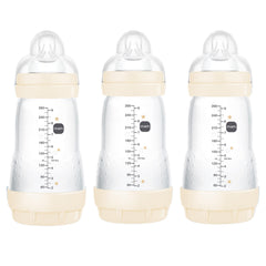 MAM 9oz Easy Start bottle close-up with silicone nipple for breastfeeding-like feeding