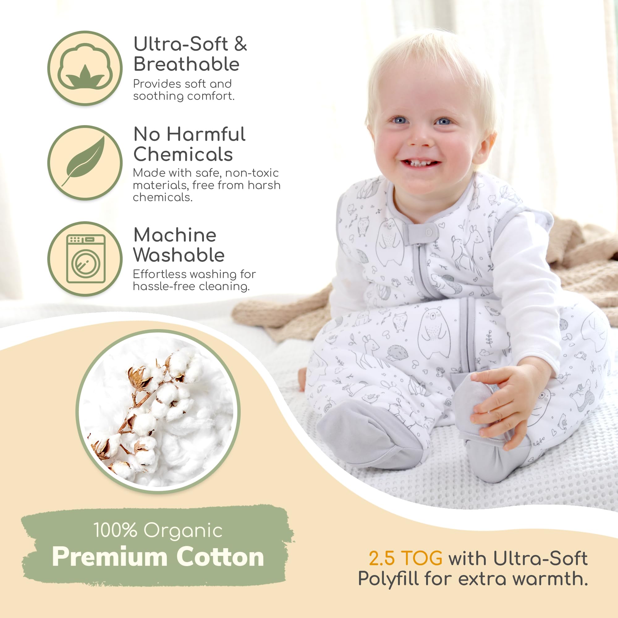 Mama Cheetah 2.5 TOG warmth provides cozy nights for cooler seasons.