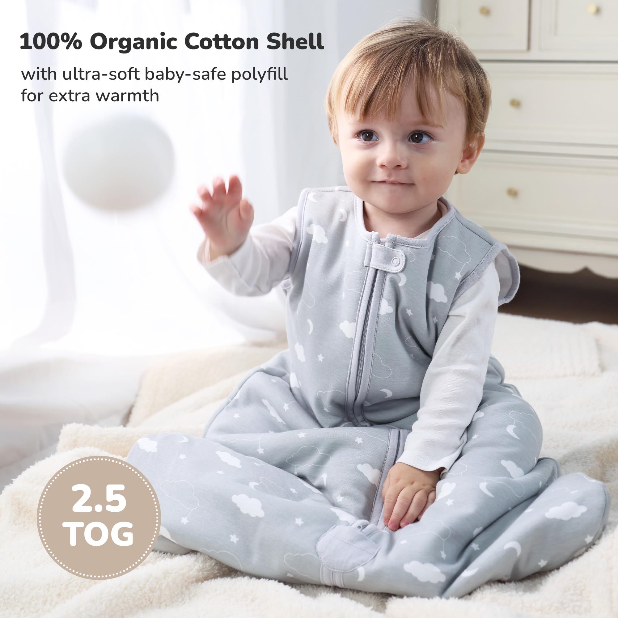 Mama Cheetah Sleep Sack demonstrates convenient 2-way zipper for quick changes