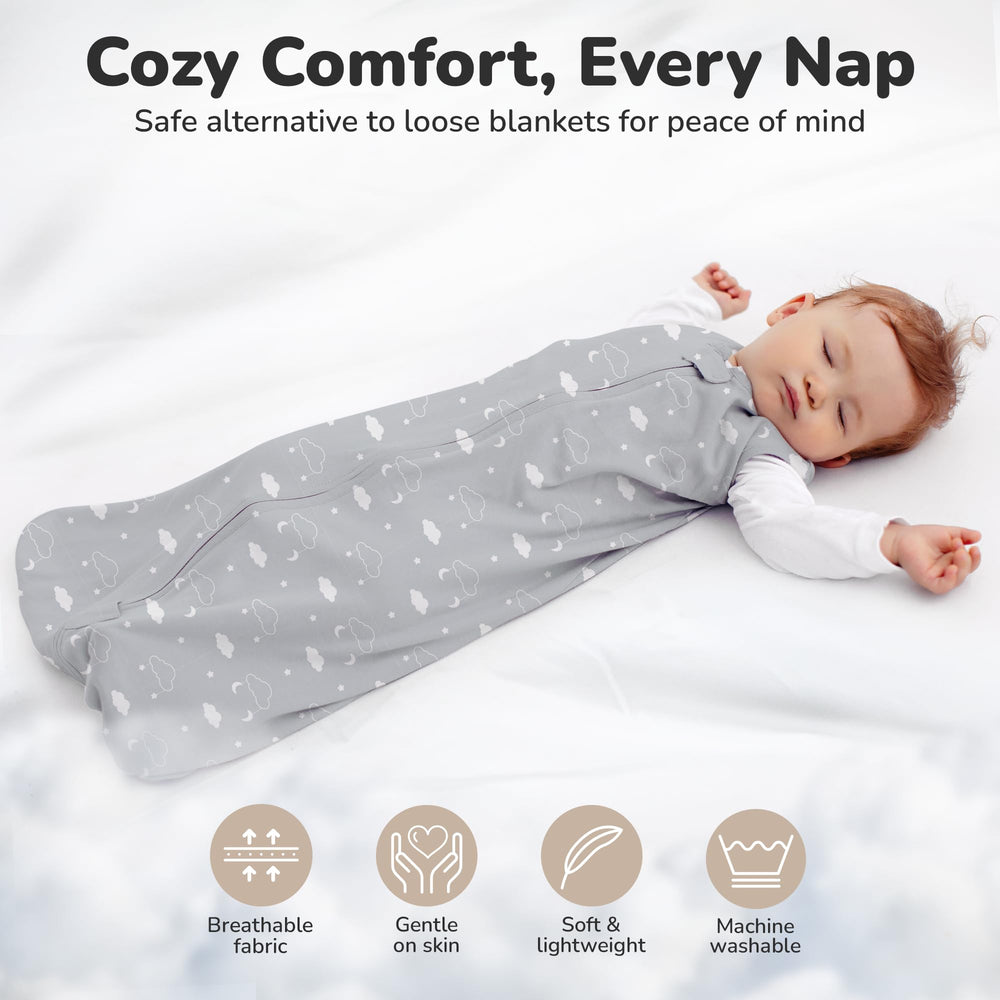 Mama Cheetah Sleep Sack offers space for hip movement during naps