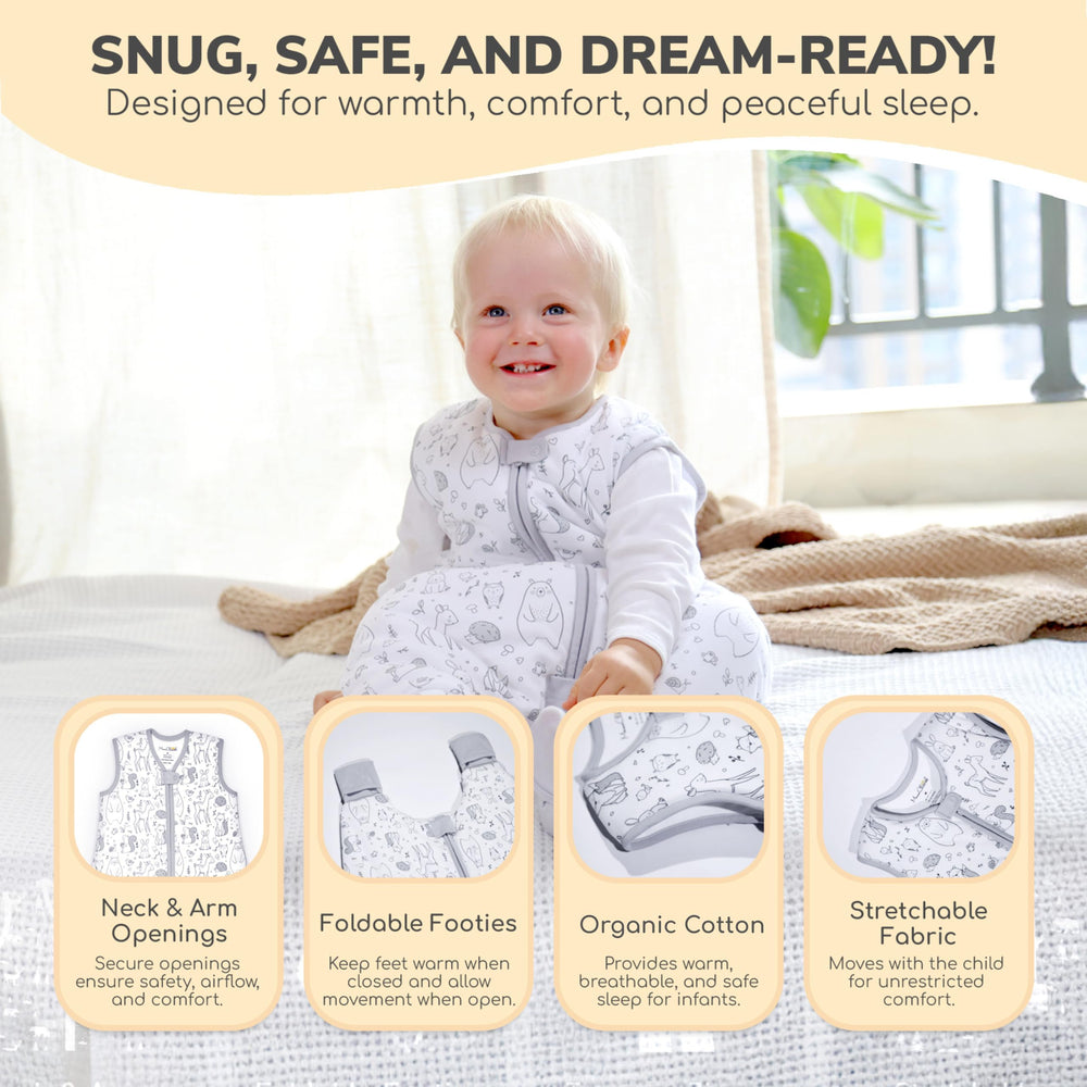 Mama Cheetah sleep sack showing adjustable foot openings for growing feet