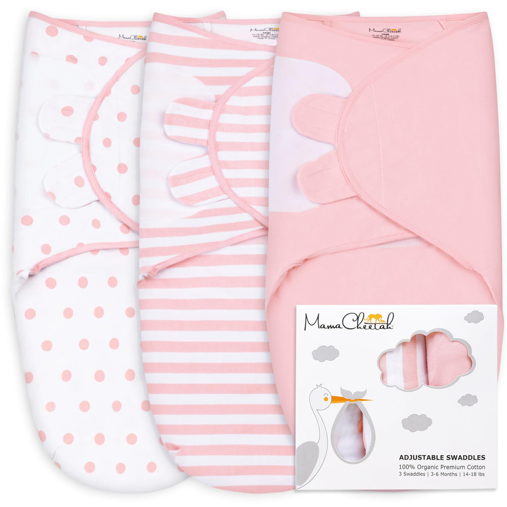Mama Cheetah pink swaddle pack features soft, breathable fabric for gentle sleep.