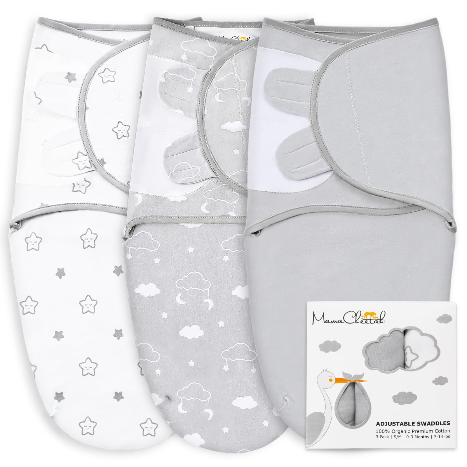 Mama Cheetah Preemie Swaddle Sack closeup shows soft organic cotton for gentle sleep