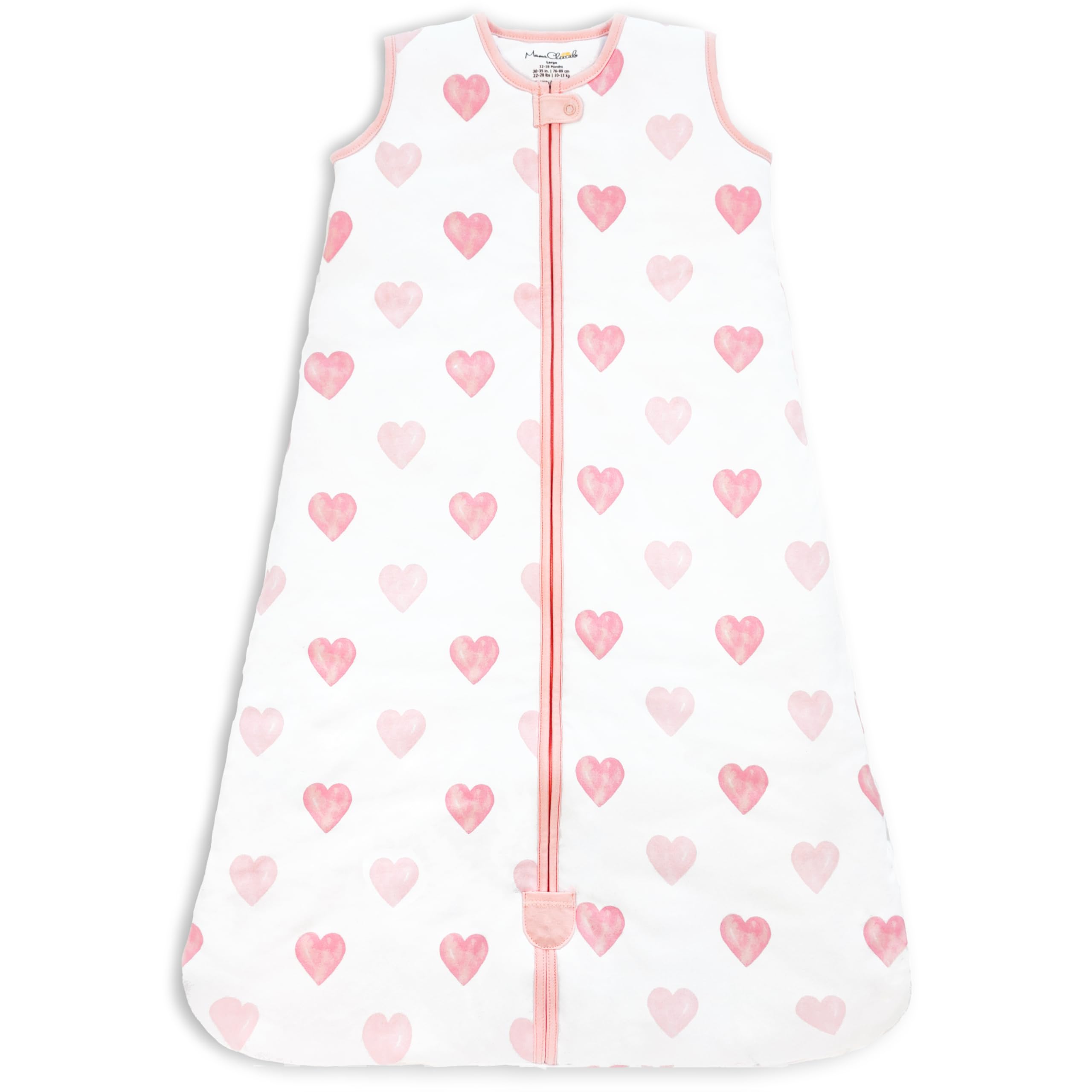 Mama Cheetah sleep sack close-up fabric highlighting 2.5 TOG warmth with breathable organic cotton.