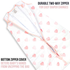 Mama Cheetah sleep sack neck safety snap for secure, gentle closure.
