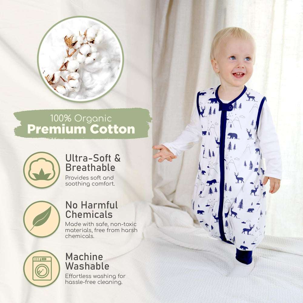 Mama Cheetah sleep sack neck safety tab—secure fit for peaceful naps.