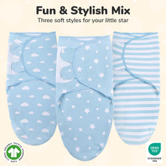 Mama Cheetah Swaddle Sack blue unfolded reveals breathable organic cotton comfort
