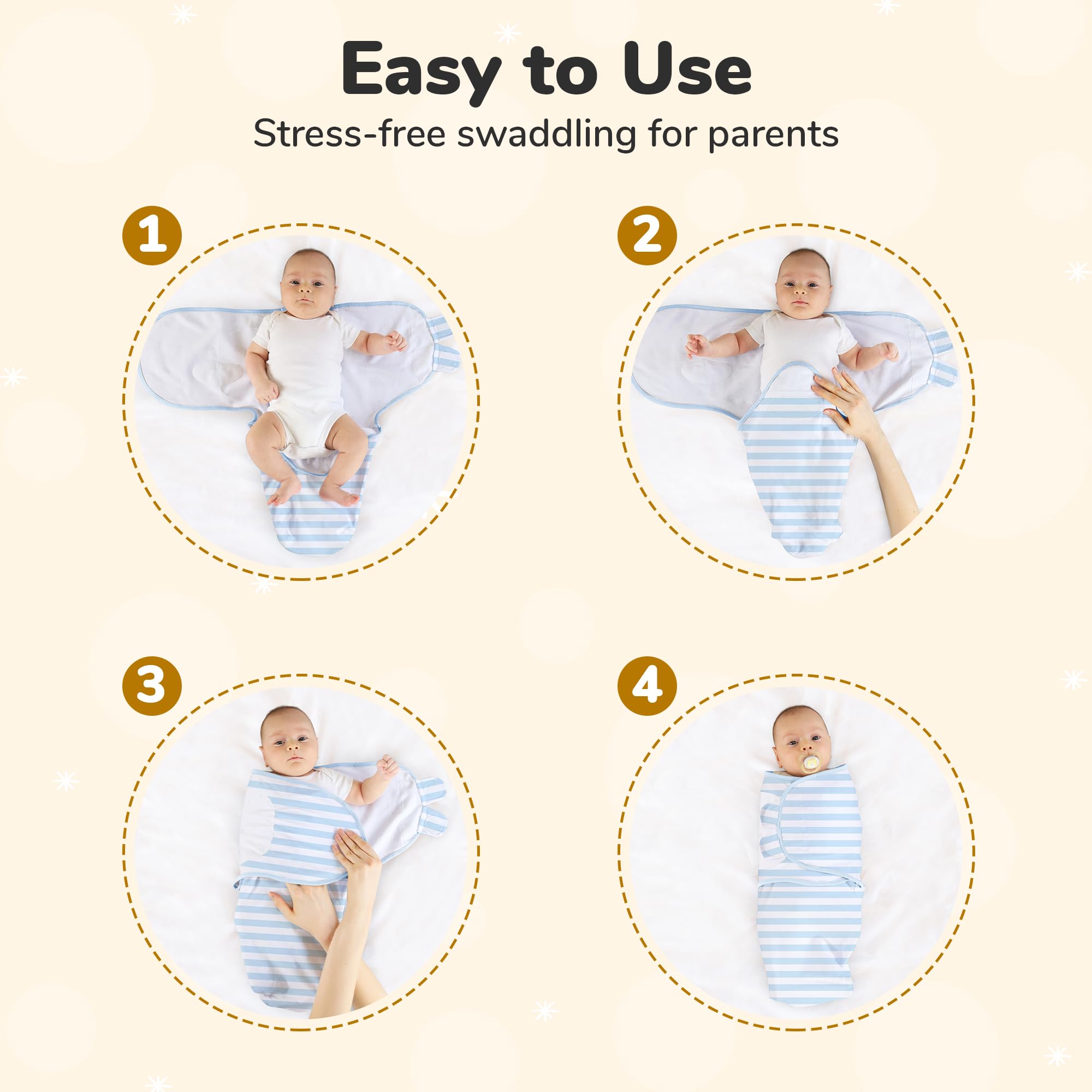 Mama Cheetah Swaddle Sack blue washable label indicates easy-care routine