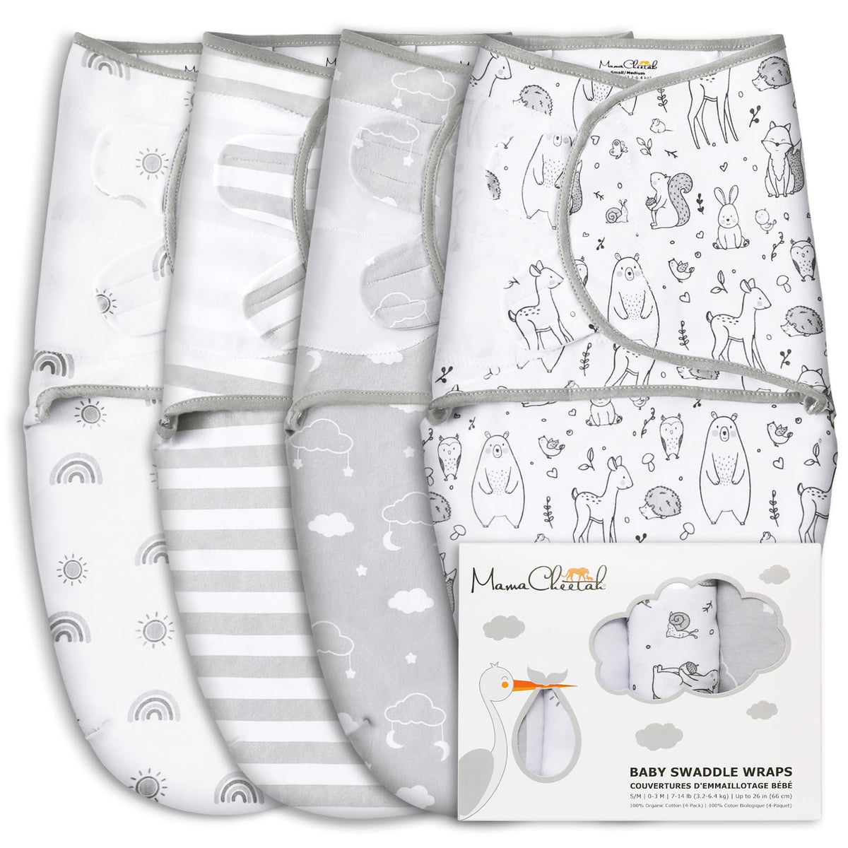 Mama Cheetah Swaddle Sack soft-organic cotton close-up shows breathable fabric for comfy sleep