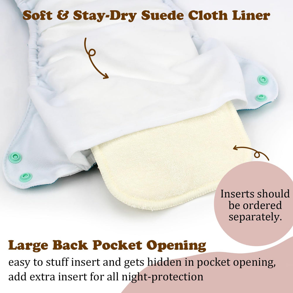 Mama Koala 1.0 suede inner close-up demonstrates stay-dry feel against baby's skin.