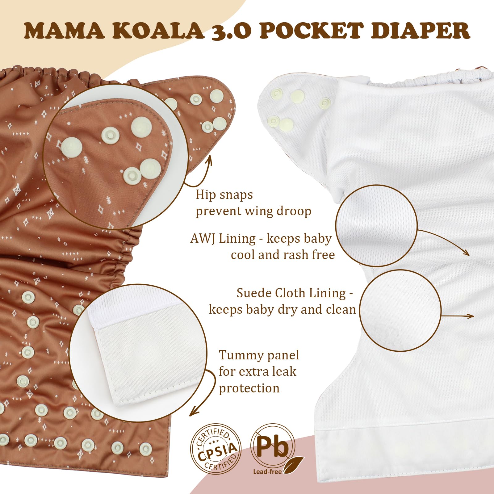 Mama Koala 3.0 diaper six natural inserts enabling versatile absorbency.