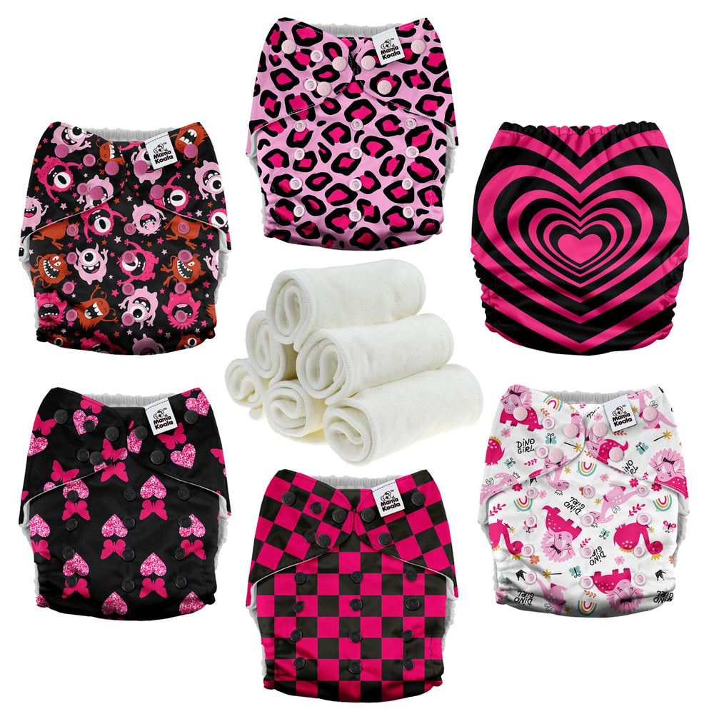 Mama Koala 3.0 Pink Love cloth diaper pack—reusable for daily use and easy washing.
