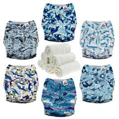 Mama Koala 3.0 pocket diaper cover in whales print shows secure fit and leak protection
