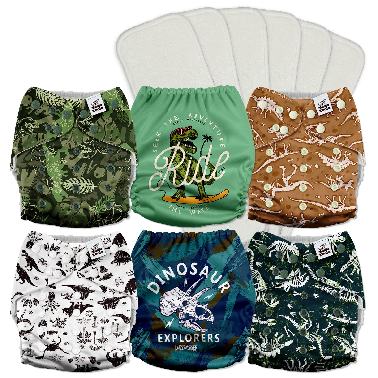 Mama Koala 3.0 pocket diaper front view shows slim fit and crossover snaps.
