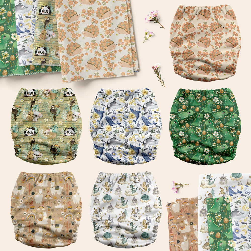 Mama Koala 3.0 pocket diaper with rise snaps for easy growth from newborn to toddler.