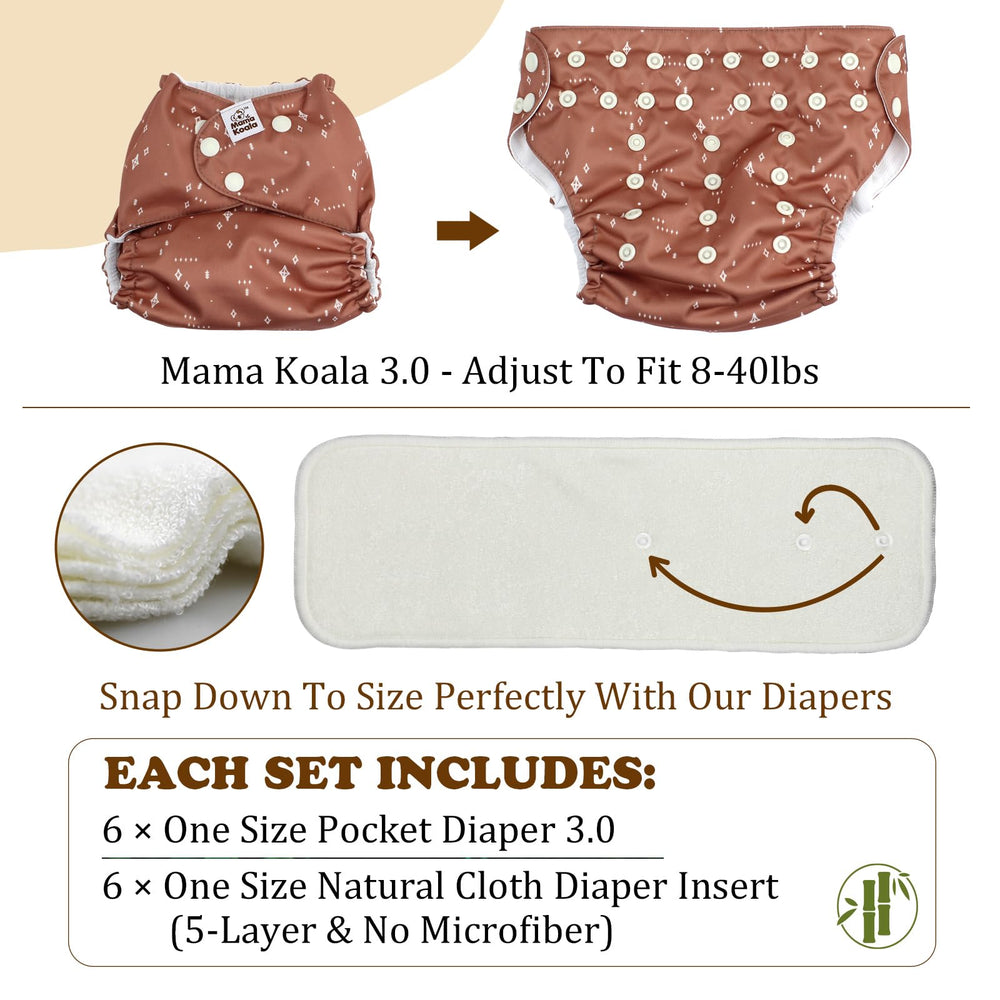 Mama Koala 3.0 six 5-layer natural inserts for configurable absorbency
