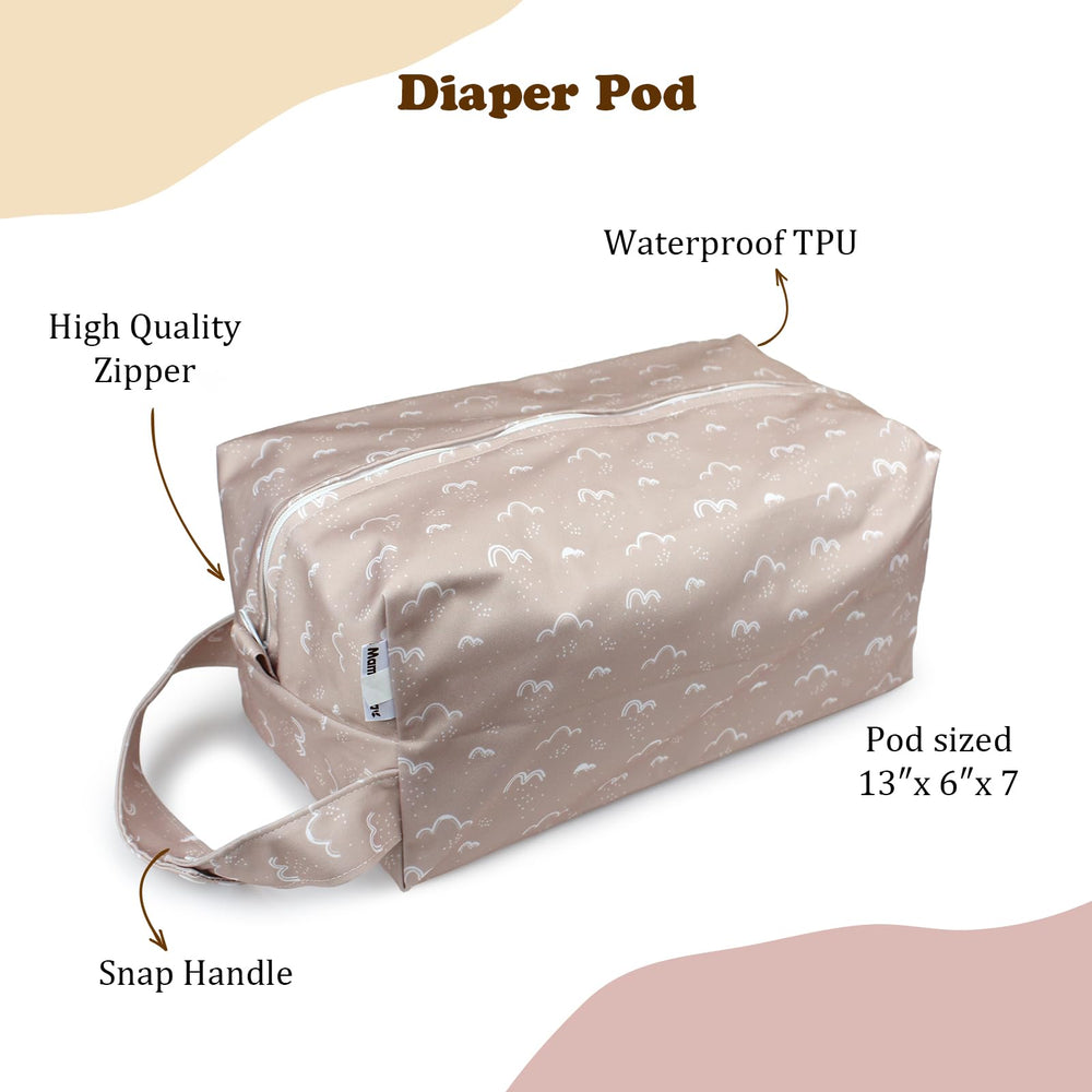 Mama Koala diaper pod Pine Forest, carry handle in use during travel