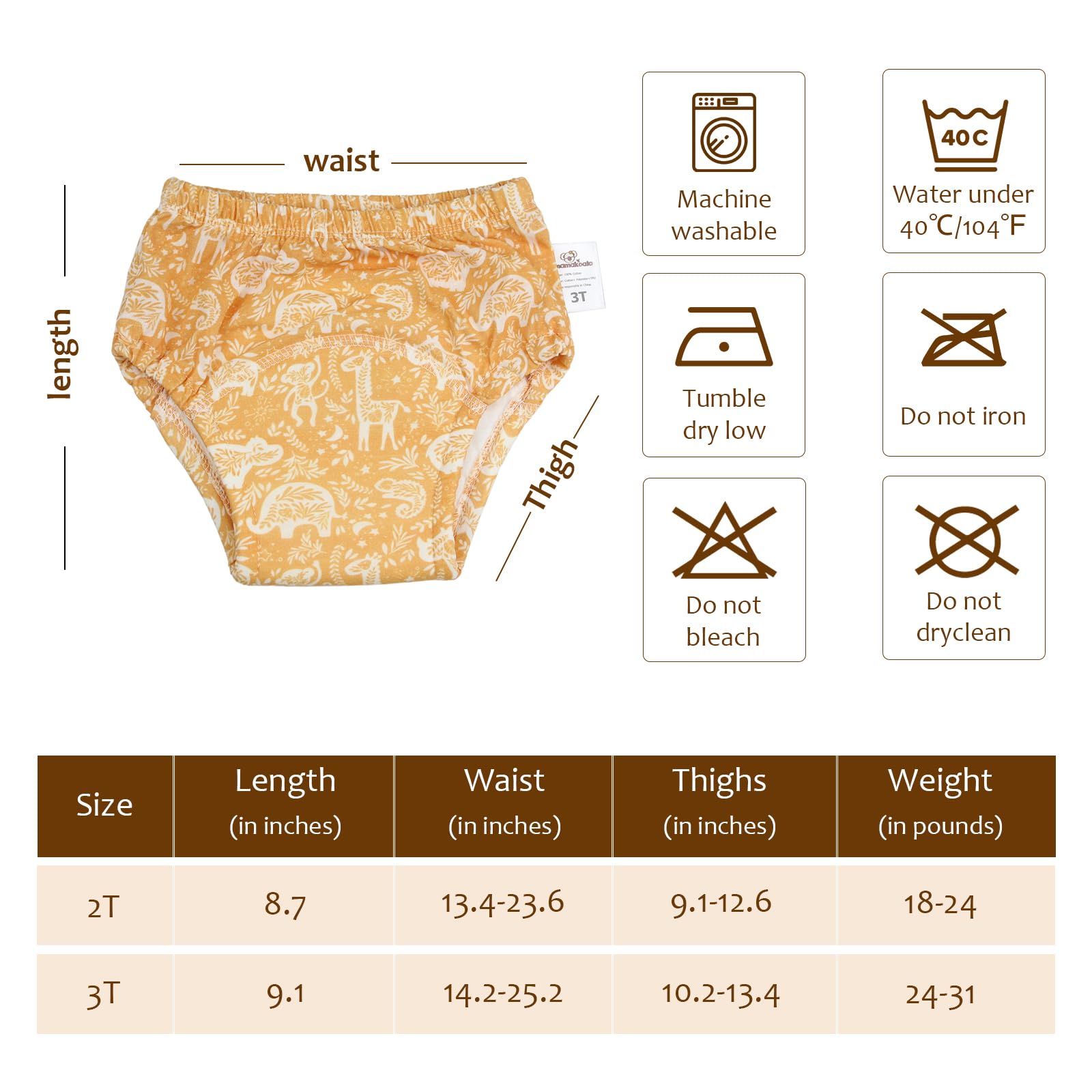 Mama Koala potty pants in size 3T for toddlers 27-36 pounds with flexible fit.