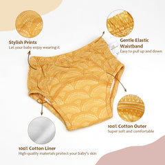 Mama Koala potty pants showing absorbent waterproof middle padding for moisture management.