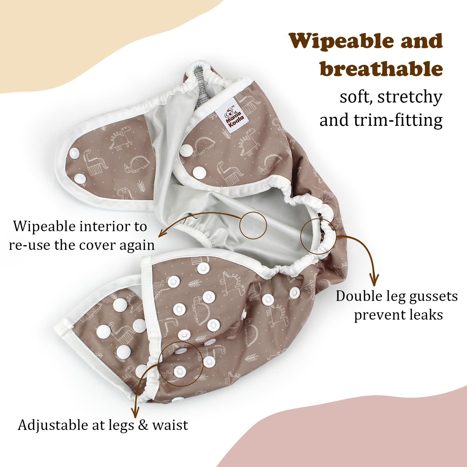 Mama Koala diaper cover Simply Neautrals double-gusset prevents leaks during messy changes