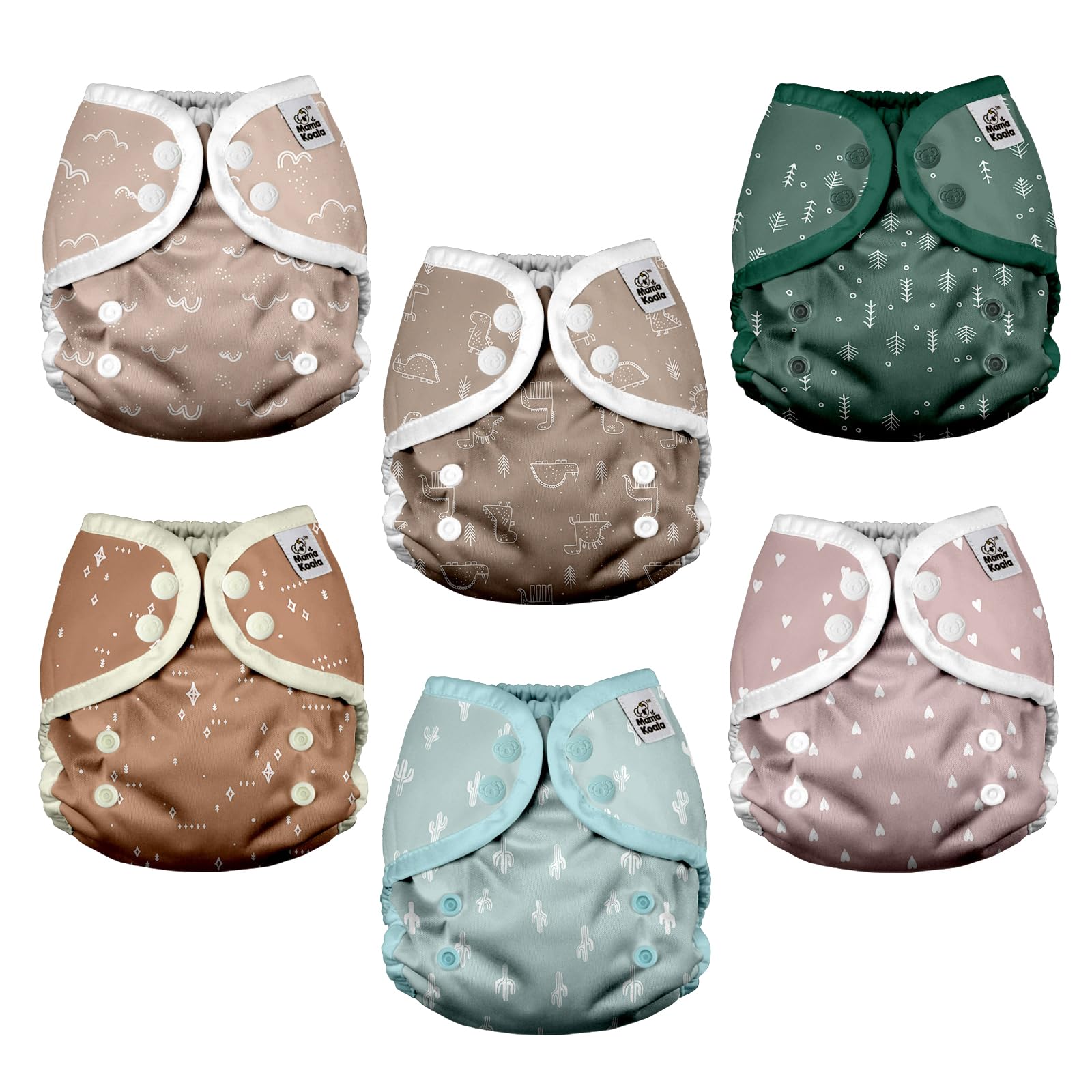 Mama Koala diaper cover Simply Neautrals front view shows adjustable rise snaps for growing babies