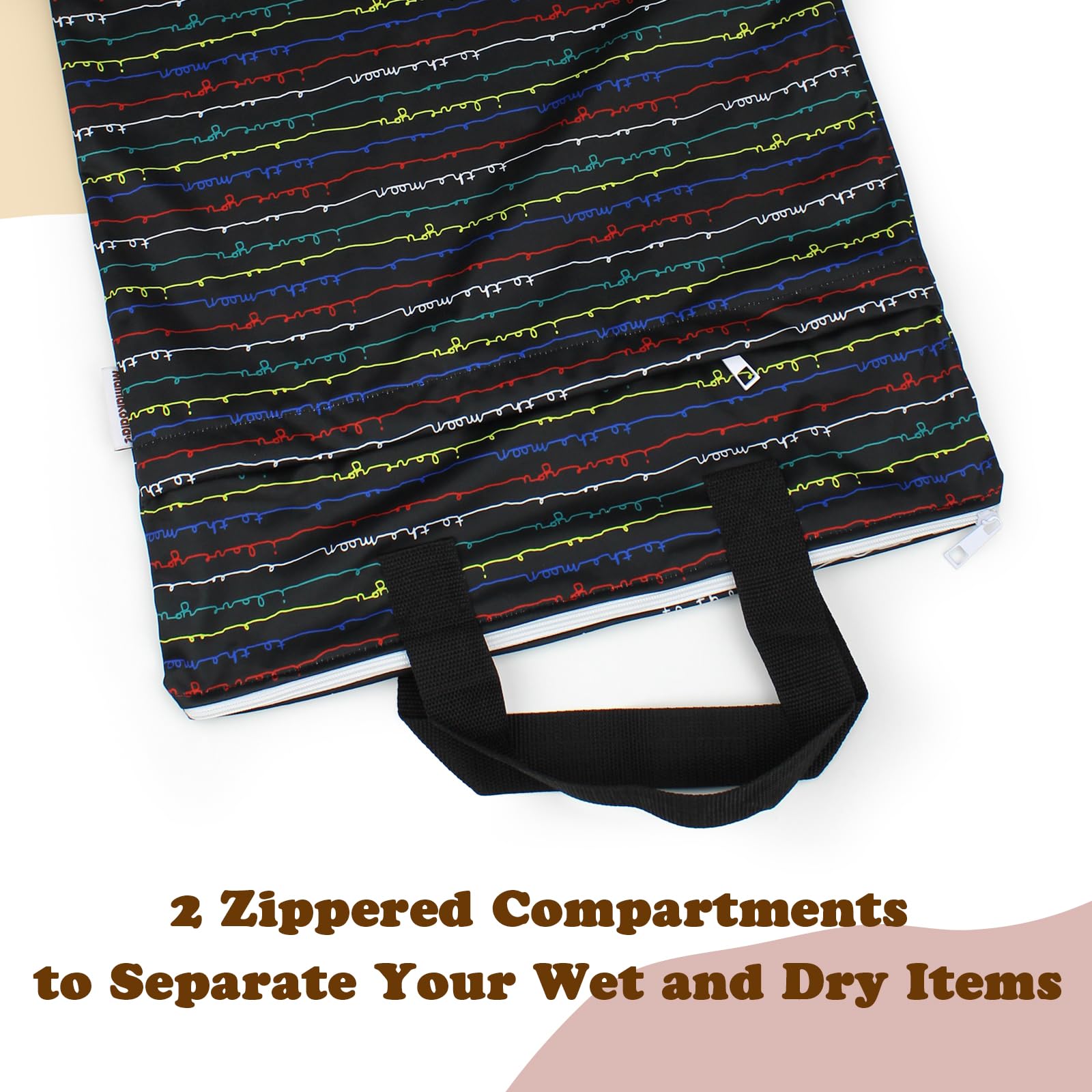 Mama Koala two-pocket zipper design partitions damp and dry items.