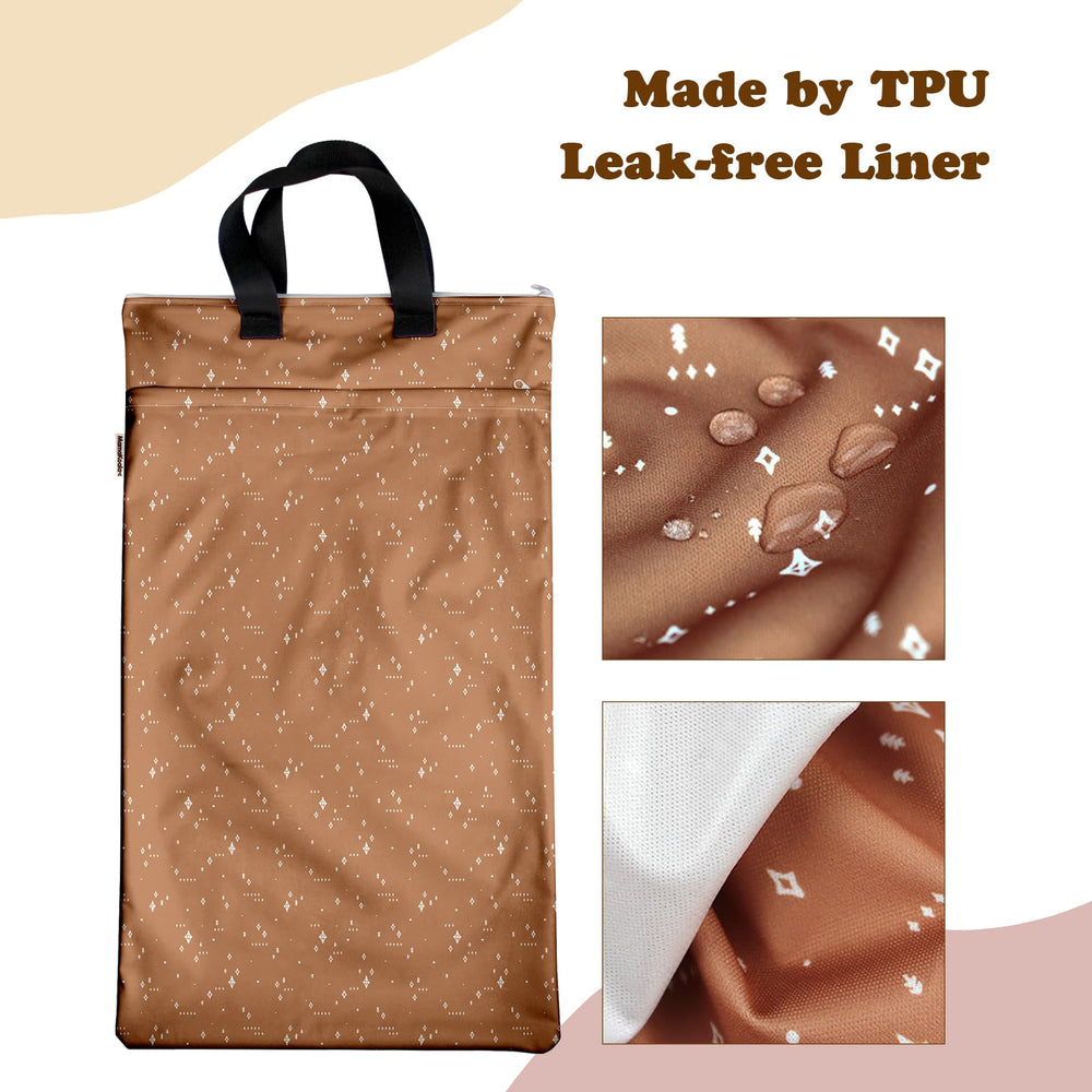 Closeup of two-pocket design on the Mama Koala wet-dry bag with secure zippers and separation.