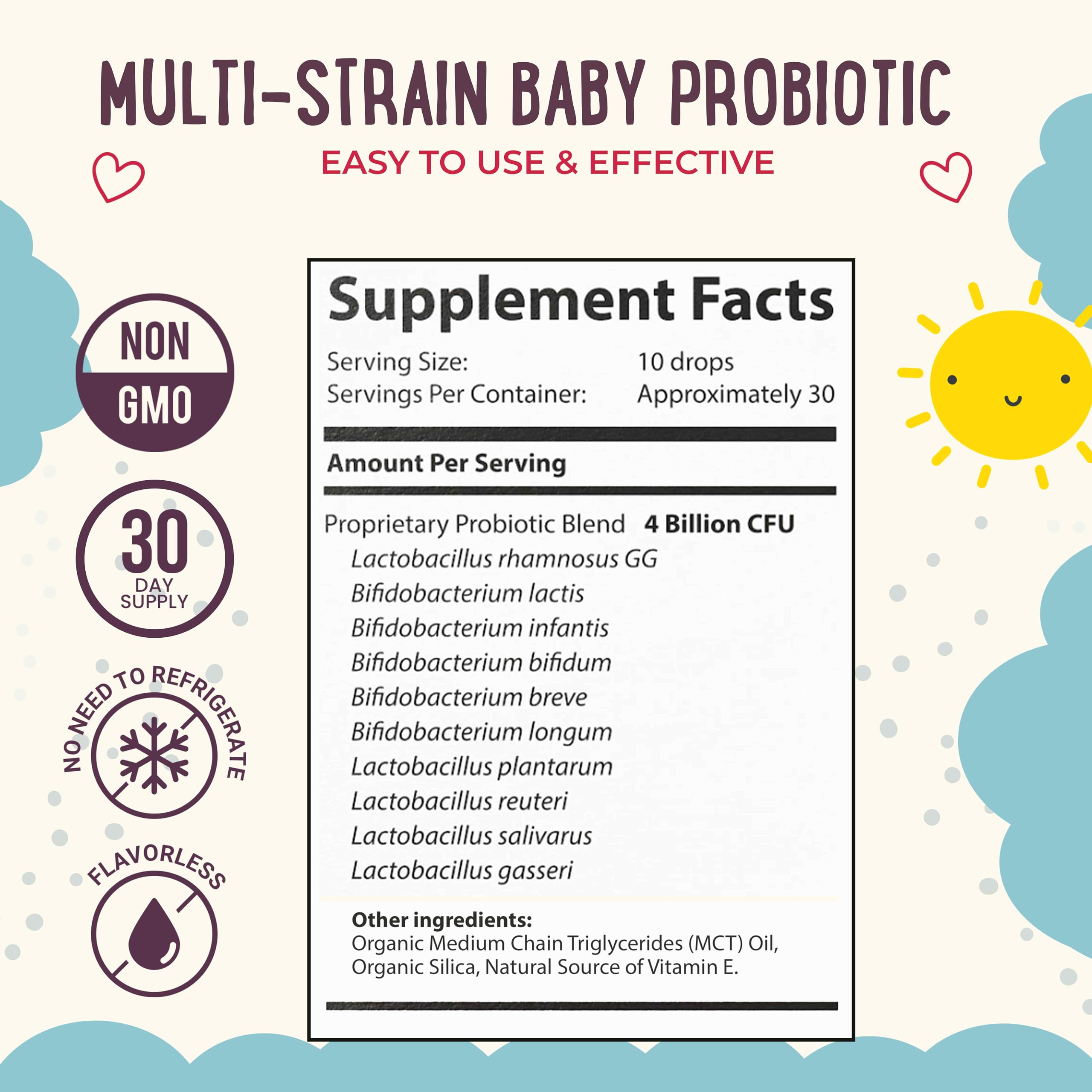 Mama Natural Baby Probiotic Drops leak-proof bottle supports mess-free dosing.