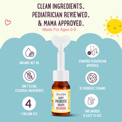 Mama Natural Baby Probiotic Drops with organic MCT oil as carrier.
