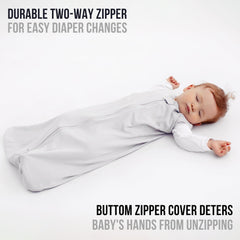 Mama Cheetah sleep sack neck safety tab ensures secure, snug fit