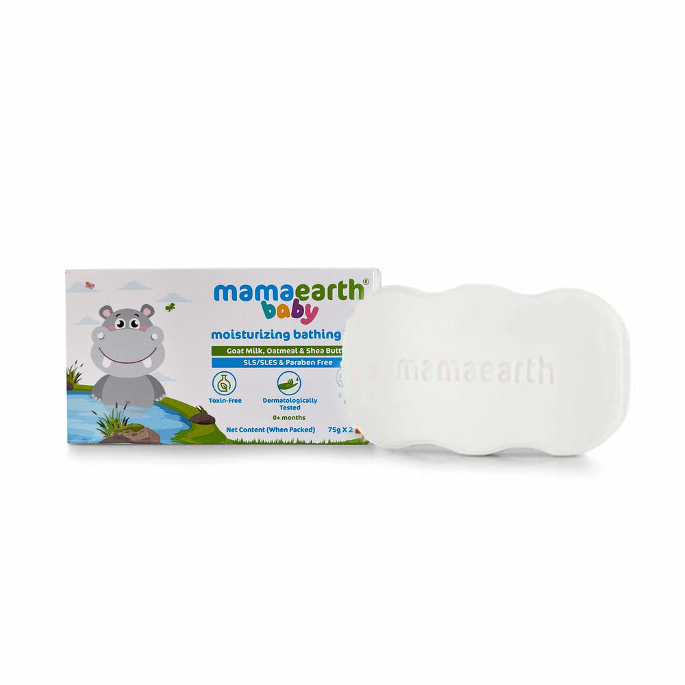 MAMAEARTH baby bathing bar bubbling lather—soothing daily cleanse with oatmeal and shea butter.