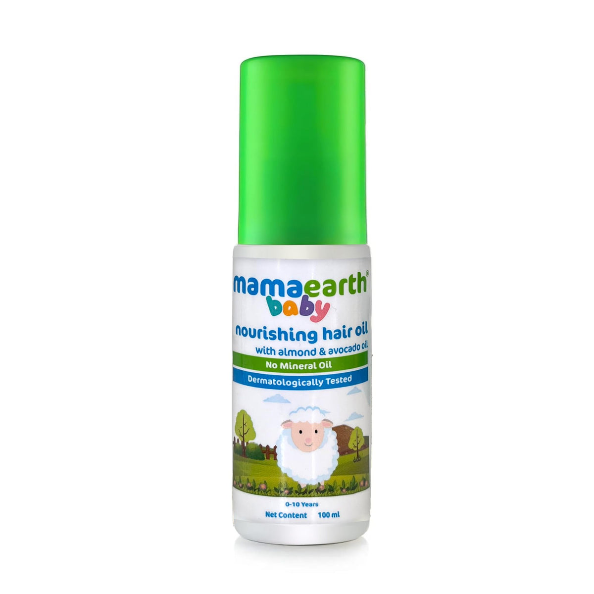 Mamaearth baby nourishing hair oil bottle with almond avocado blend for gentle daily care.