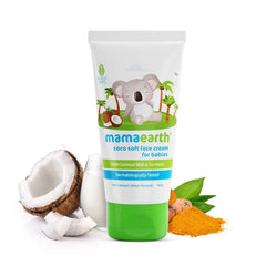 Mamaearth Coco Soft Face Cream features Coconut Milk and Turmeric for soothing baby skincare.