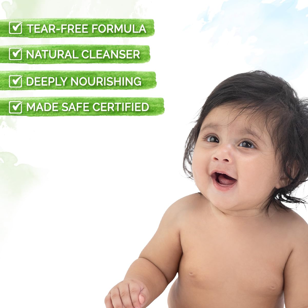 Mamaearth tear-free foam demonstrating safe cleansing during bath time