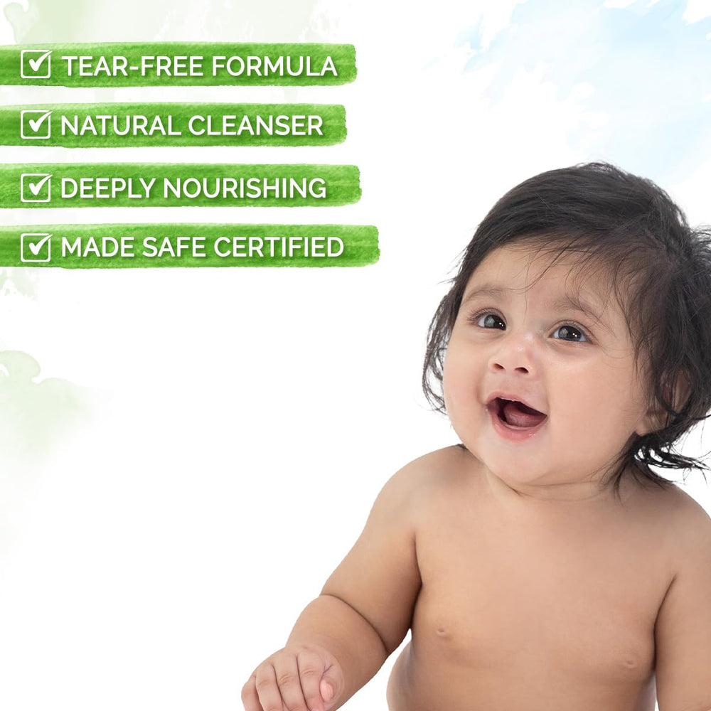 Mamaearth tear-free foam demonstrating safe cleansing during bath time