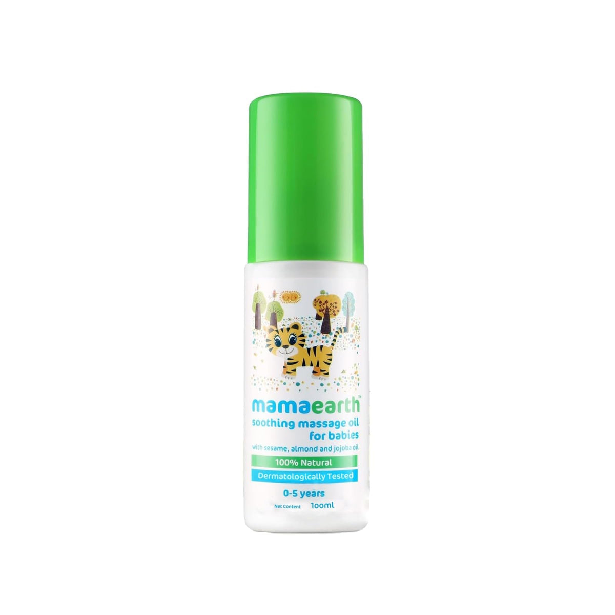 Mamaearth soothing massage oil bottle with sesame, almond, and jojoba blend.