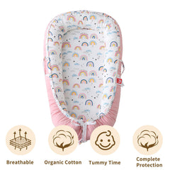 MAMAJOVE baby lounger with portable carrying handle for easy transitions.