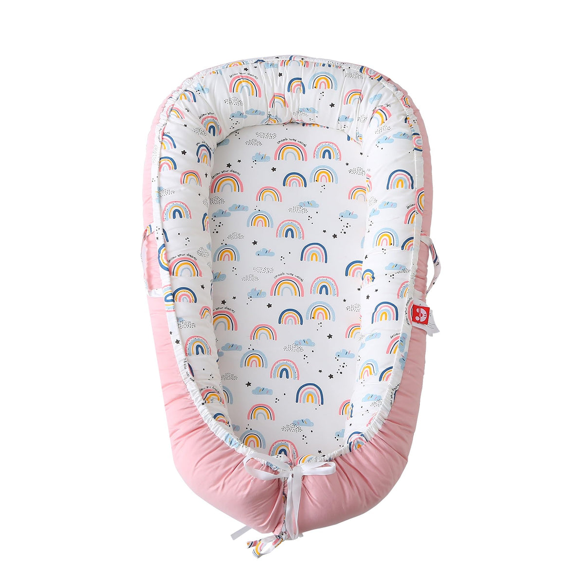 MAMAJOVE baby lounger pink with soft cotton cover for gentle skin comfort.
