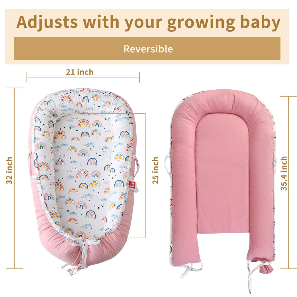 MAMAJOVE baby nest 32x21 inches sized for 0-24 months.