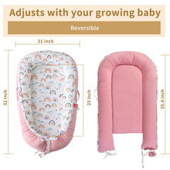 MAMAJOVE baby nest 32x21 inches sized for 0-24 months.