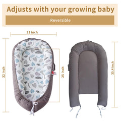 MAMAJOVE baby nest lounger double-sided pattern shows easy washing and versatility.