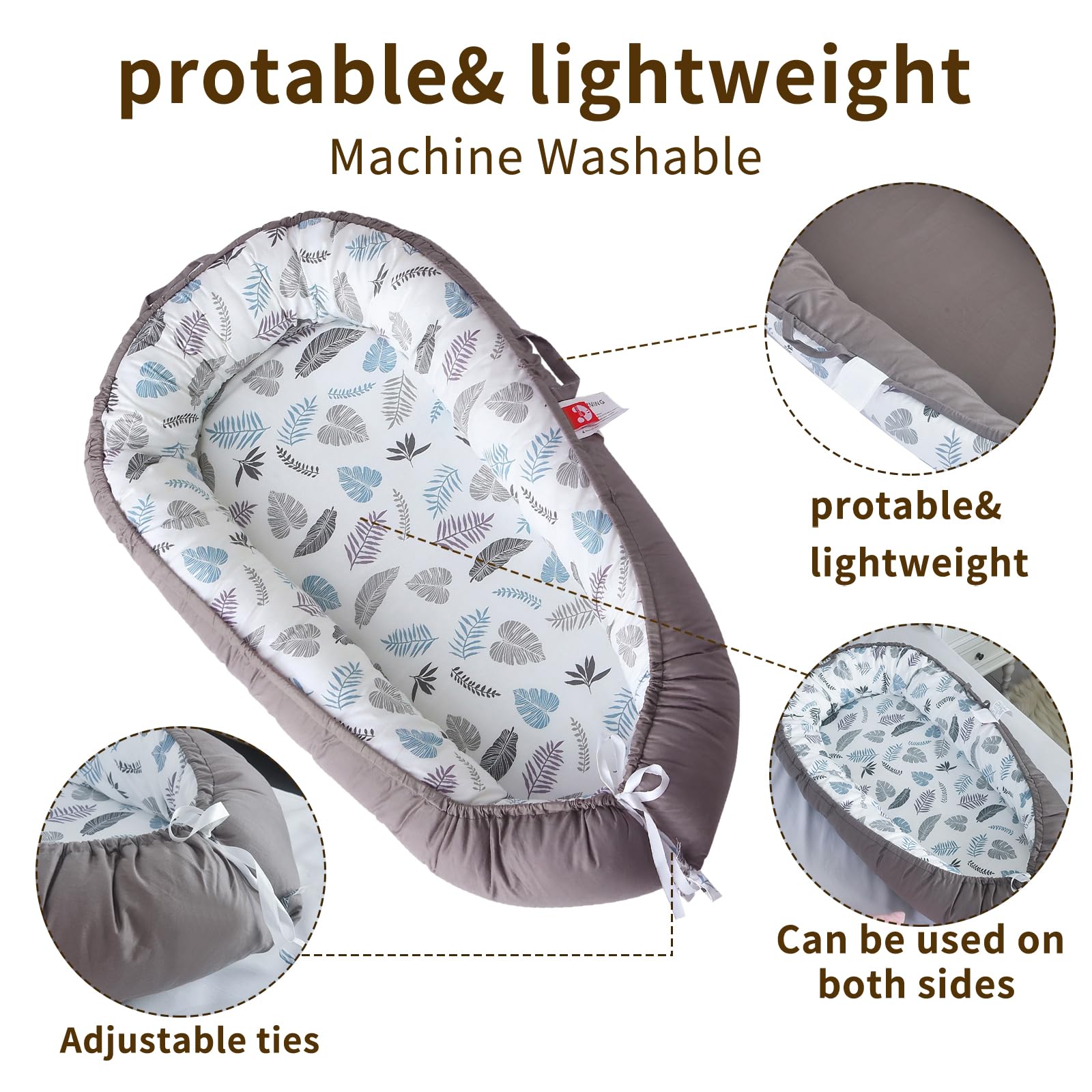 MAMAJOVE baby nest lounger portable lightweight design with handle for travel.