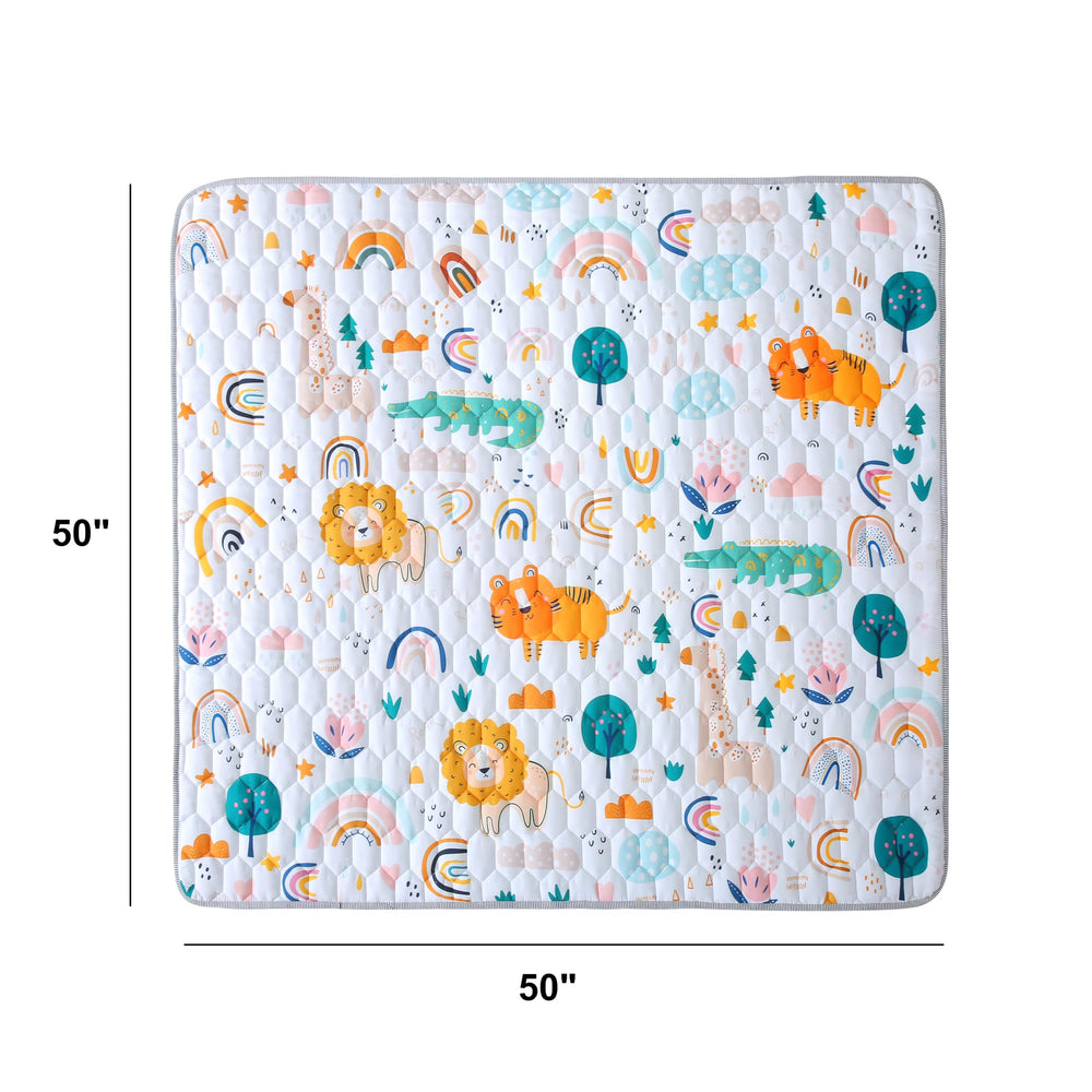 MAMAJOVE play mat with thick cushioning core supports knee and elbow comfort.
