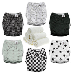 Mama Koala 3.0 pocket diaper black and white outer with secure fit and leak prevention