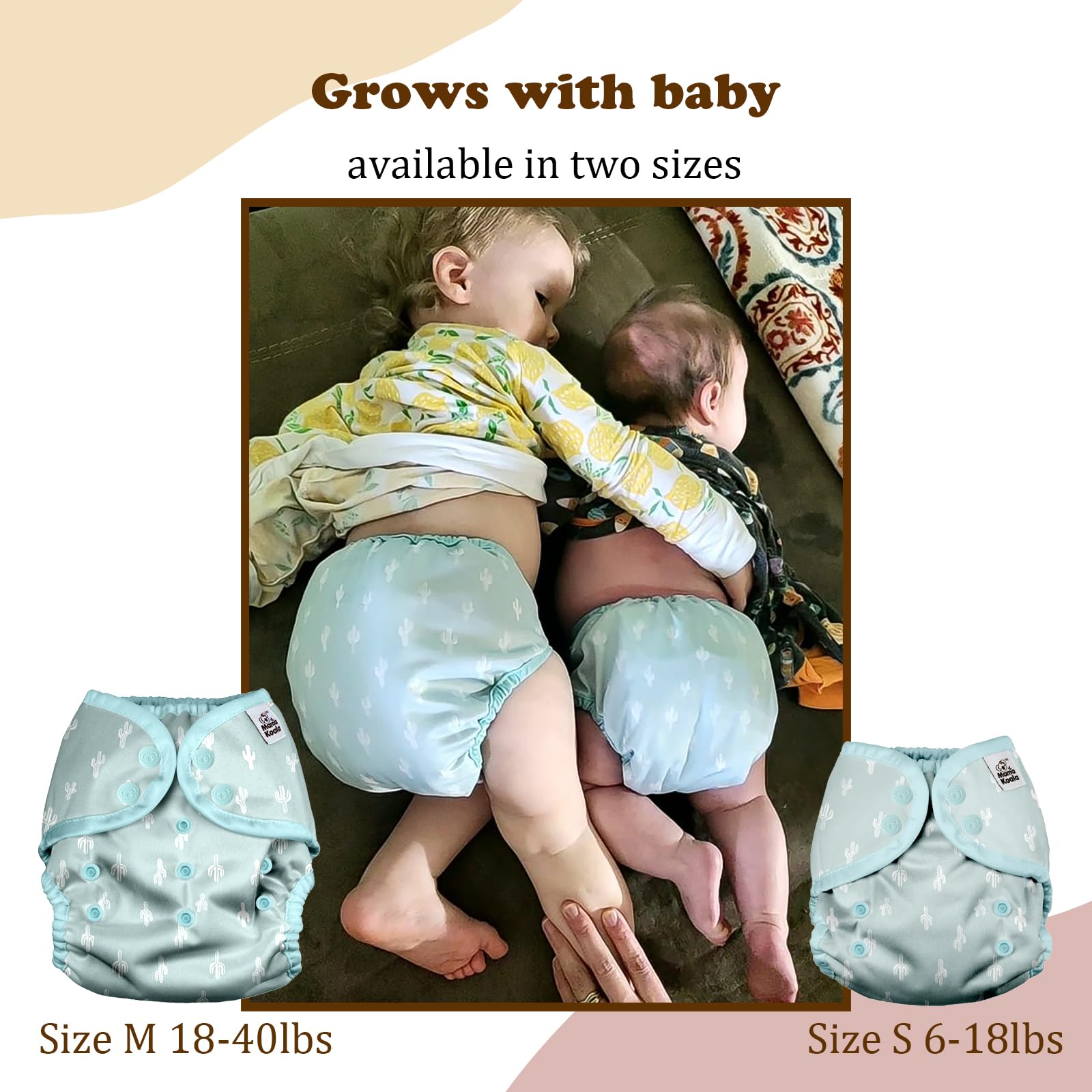 Mama Koala size M gender-neutral diaper cover fits from birth to potty.
