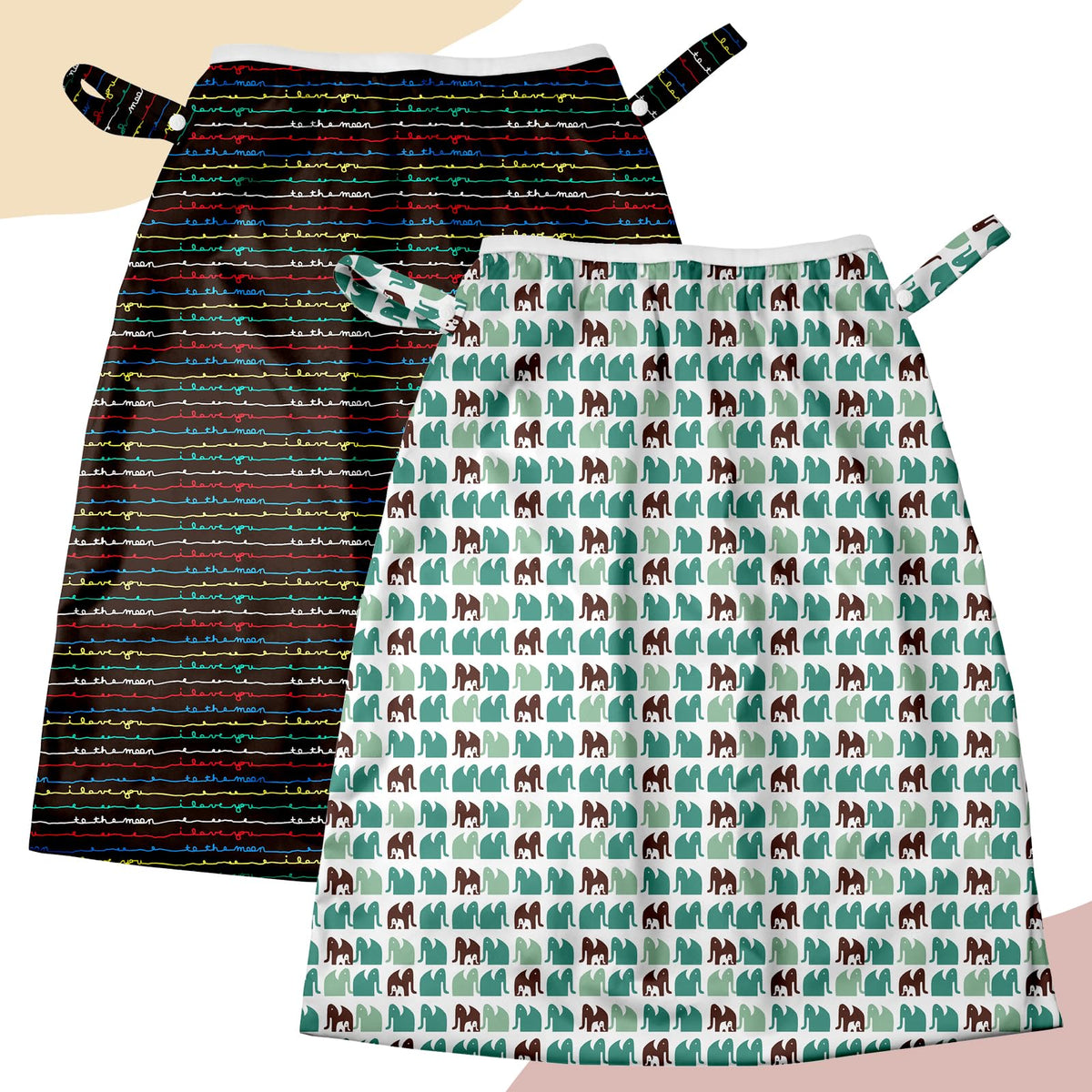 Mama Koala pail liner opening extended shows adjustable fit for standard diaper pails.