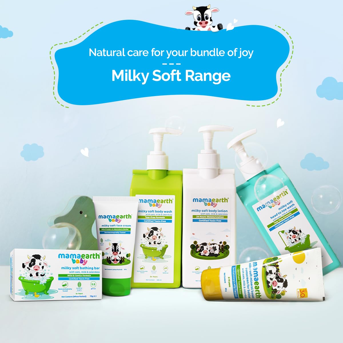 MAMAEARTH Milky Soft dermatologically tested seal indicates safe, toxin-free ingredients.