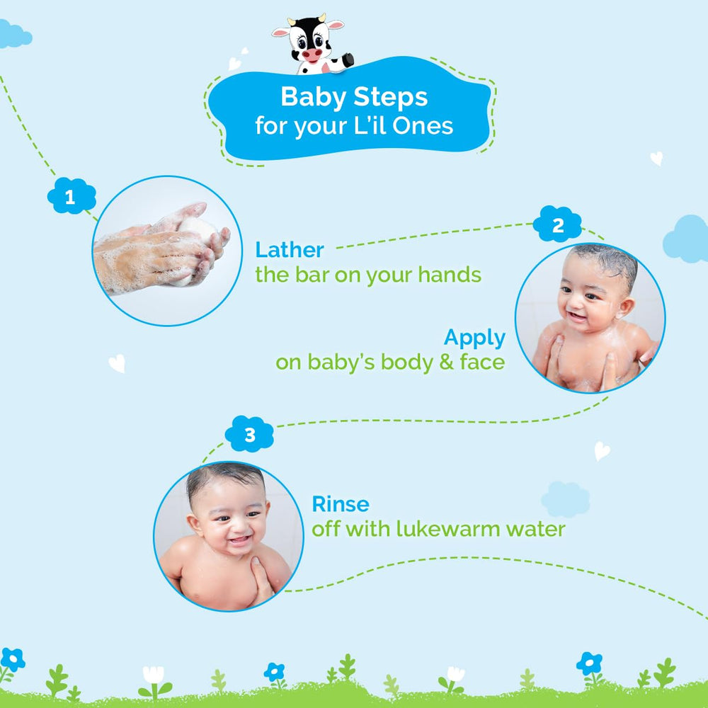 MAMAEARTH Milky Soft newborn-friendly bar shown in a calm bath setup.